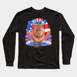 Capybara Patriotic 4th of July American Flag Long Sleeve T-Shirt